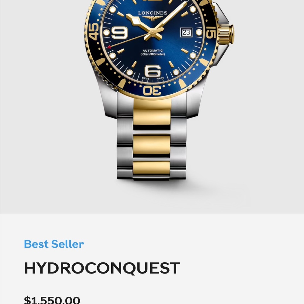 Longines HydroConquest Blue Dial with Gold and Silver. Watch Face 41mm